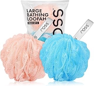 ross Large Bath Loofah Sponge Scrubber Exfoliator for High Lather Cleansing (Peach and Blue)