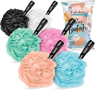 FABSKIN Round Loofah Bath Shower Sponge Scrubber Exfoliator for Women & Men | Body Wash Scrub for Bathing | Smooth Lathering & Deeply Cleansing Bath Scrubber for Body (Multicolor, Pack of 6)