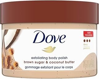 Dove Exfoliating Body Polish Scrub For Dry Skin With Brown Sugar & Coconut Butter, Gently Exfoliates & Moisturizes For Instant Soft & Smooth Skin, Natural Ingredients, No Sulfate, Coconut Scent, 298g
