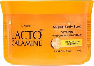 Lacto Calamine Vitamin C Sugar Body Scrub | 200 g | Gentle Body Exfoliator | Body Scrub for Healthy & Glowing Clear Skin | Vitamin C, Sugar & Grape Seed Extract Removes Tan & Dead Skin Cells