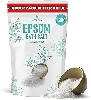 Epsom Bath Salt for Pain Relief Crystal 1.3Kg | 100% Pure Epsom Salt for Bath, Detox & Relaxation | Reduces Soreness, Swelling & Stress | Ideal Epsom Salt for Foot Soaks & Full-Body Baths