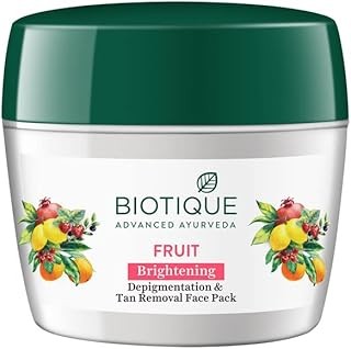 Biotique Fruit Brightening Depigmentation and Tan Removal Face Pack| Ayurvedic and Organically Pure| Tan Removal Face Pack for All Skin Types|100% Botanical Extracts| 235gm