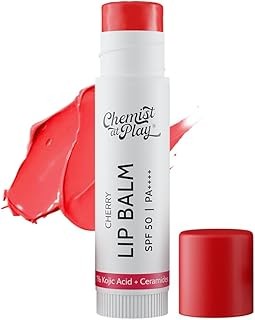 Chemist At Play's Cherry Lip Balm| Repairs Chapped Lips Brightens Dark Lips | 1% Kojic Acid| SPF 50 PA++++| For men and women| 4.5gm